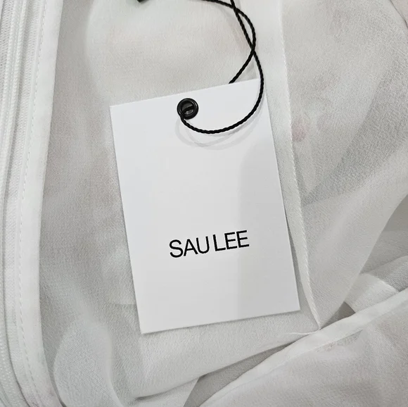 Sau Lee Frieda Silk Cowl Neck High Low Ruched Dress in White Pink Floral Size 4 - Picture 9 of 11